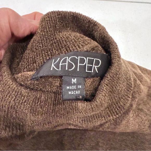 Vintage 90's Kasper Sweater Soft Short Raglan Sleeves Mock Neck Brown Sz Medium - Picture 8 of 10